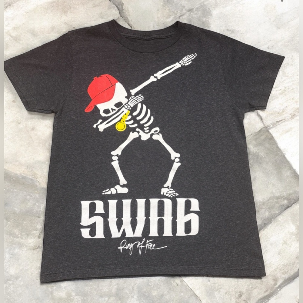 Ring Of Fire SWAG Skeleton Dab Dance Black T-shirt Youth Small